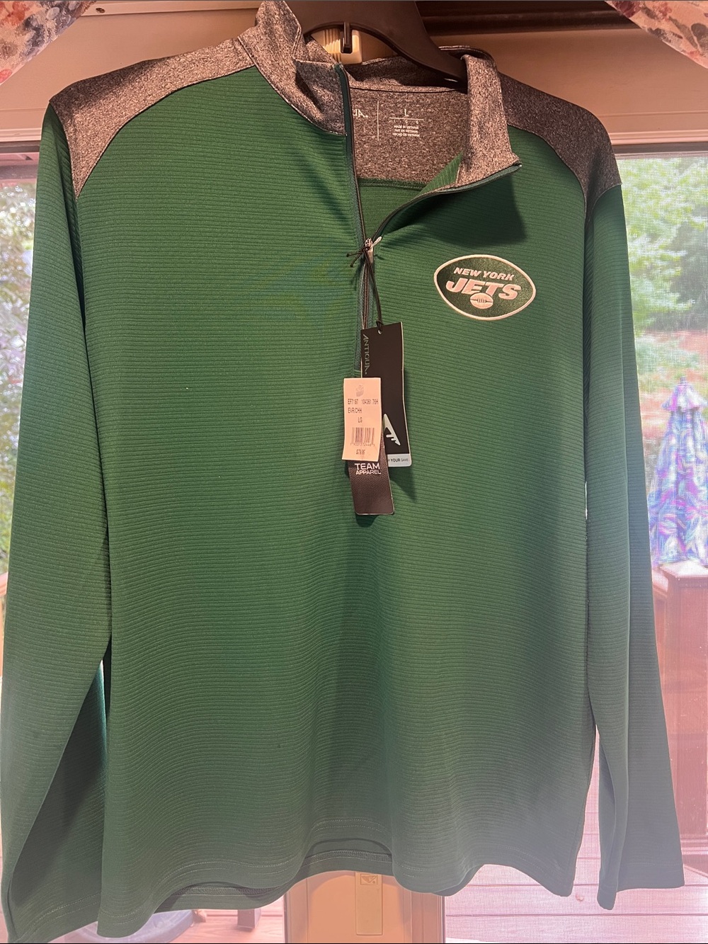 NWT Antigua New York Jets Green & Gray Quarter-Zip Pullover. Size L